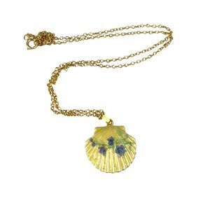 Gold-Tone Chain Necklace With Hand-Painted Floral Shell Pendant
